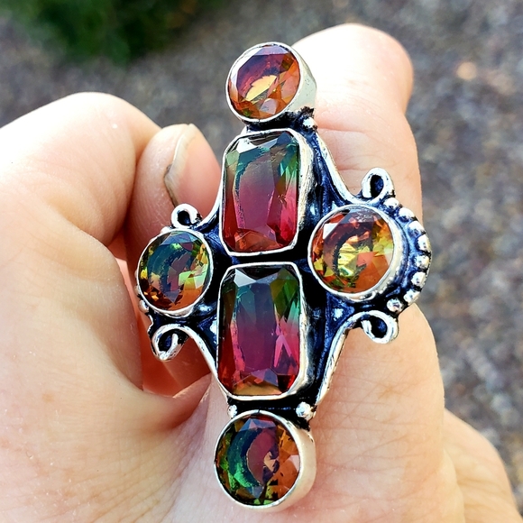 New Bi-Color Tourmaline 925 Silver Statement Ring. - Picture 4 of 16